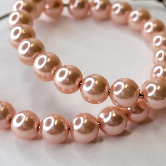 Baby Pink Pearl Hoop Earrings - Picture 4 of 5